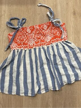 Altar’d State Babydoll Embroidered Stripe Tank Top